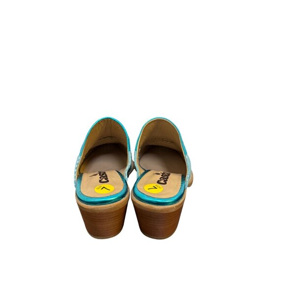 Casta Perforated Leather Mules Teal Size 7 Western Style - Picture 4 of 8